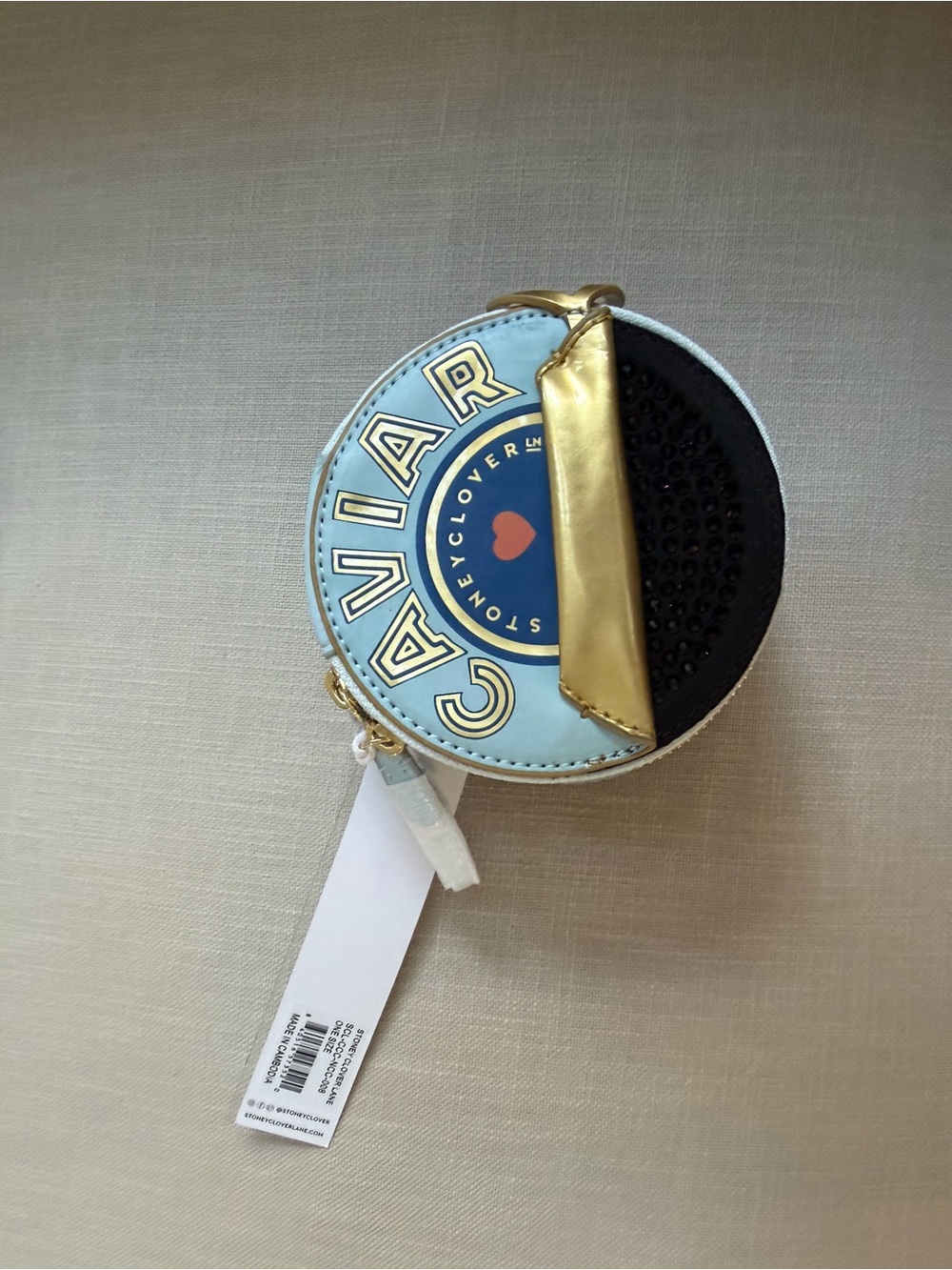 Stoney Clover Lane Round Caviar Mini Bag - Light Blue, Black & Gold